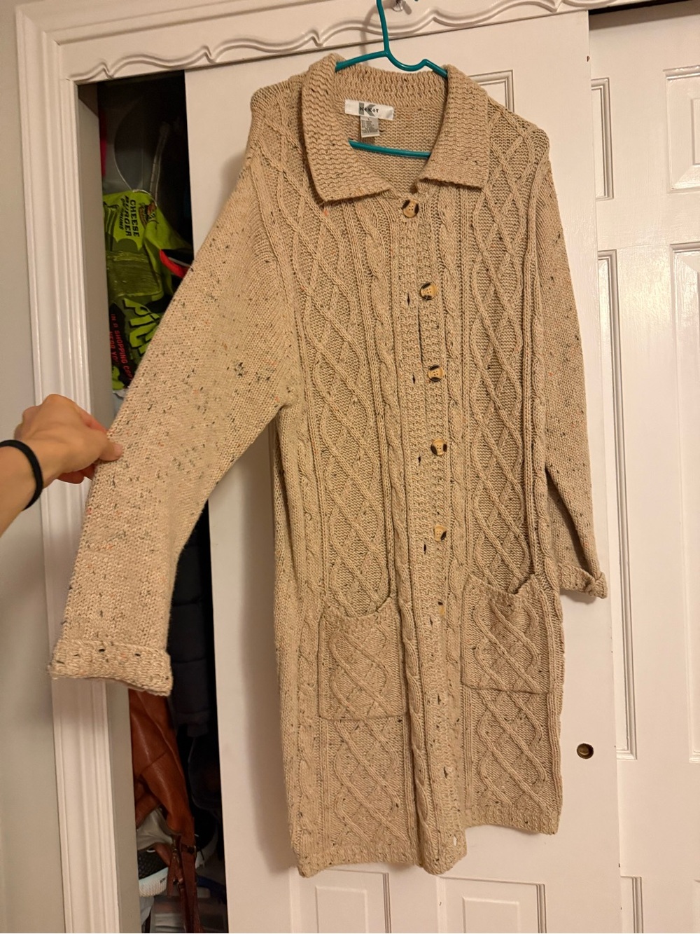 Light Beige Cable Knit Button-Front Cardigan sweater